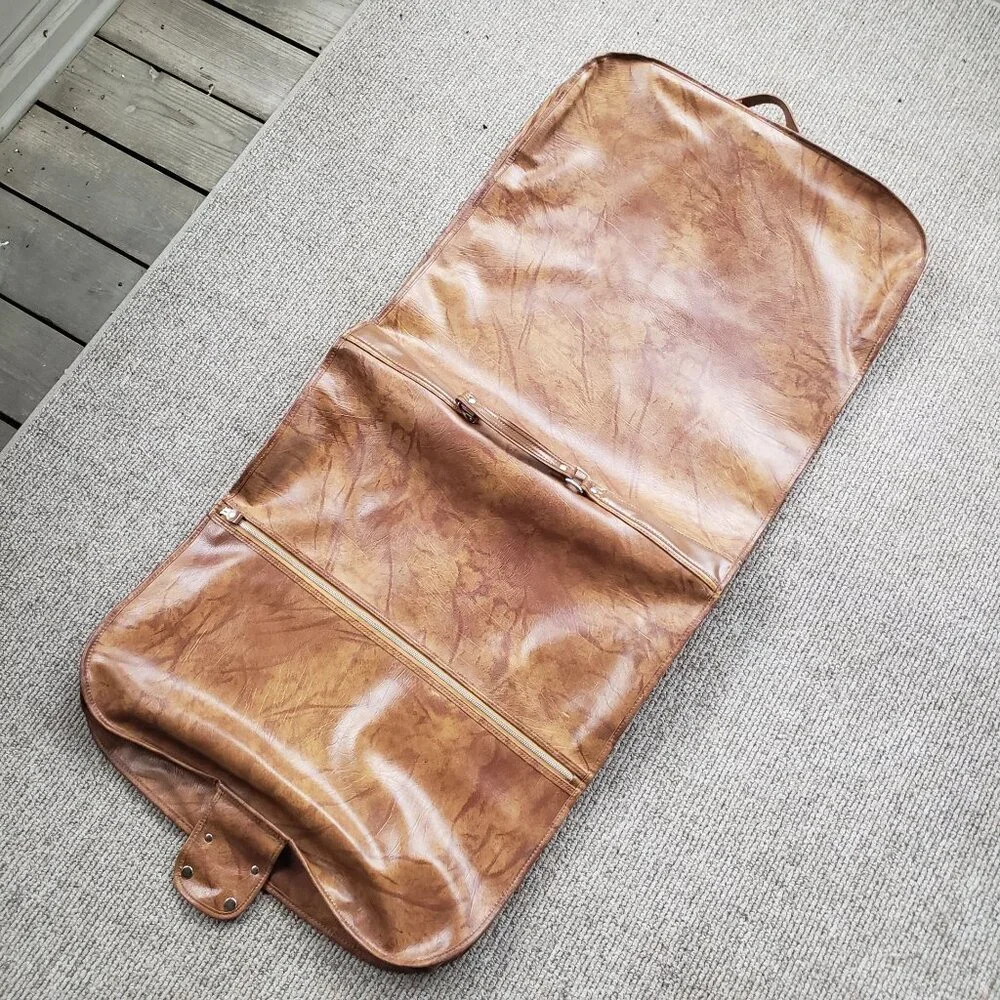 Vintage American Tourister Luggage Garment Suit Bag Leather Brown